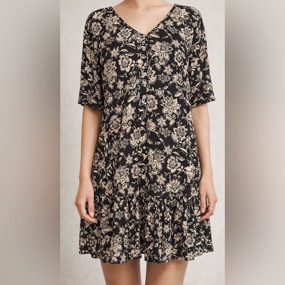 Faherty Chocolate Brown Floral Dress Orinda Crepe Ruffle Boho XL - No Tie - Picture 2 of 12